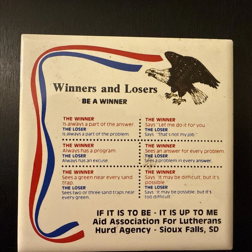 Vintage Ceramic Tile Trivet Coaster- Winners & Losers - Aid Assoc for Lutherans